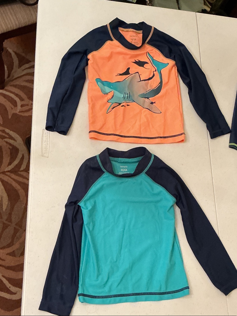 Carter's Orange & Teal Long-Sleeve Kids Rashguard Pair with Navy Sleeves